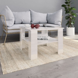 Mesa de centro madera contrachapada blanco brillante 60x60x42cm