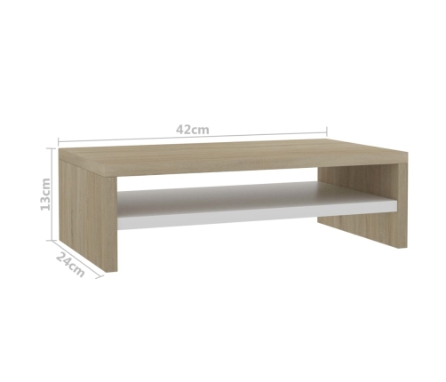 Soporte de monitor contrachapada blanco y roble 42x24x13cm