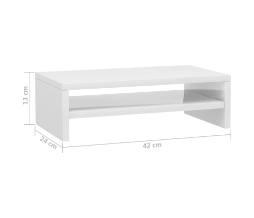 vidaXL Soporte para pantalla contrachapada blanco brillante 42x24x13cm