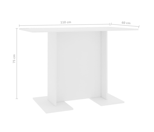 Mesa de comedor de madera contrachapada blanco 110x60x75 cm