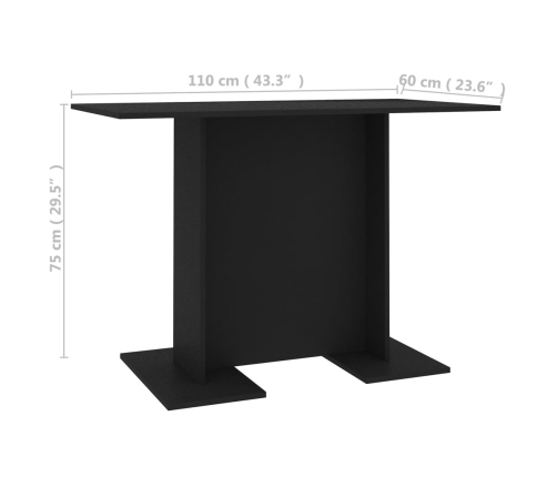 vidaXL Mesa de comedor de madera contrachapada negro 110x60x75 cm