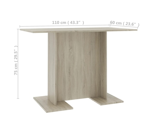 vidaXL Mesa de comedor madera contrachapada roble sonoma 110x60x75cm