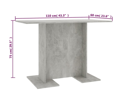 vidaXL Mesa de comedor de madera gris hormigón 110x60x75 cm