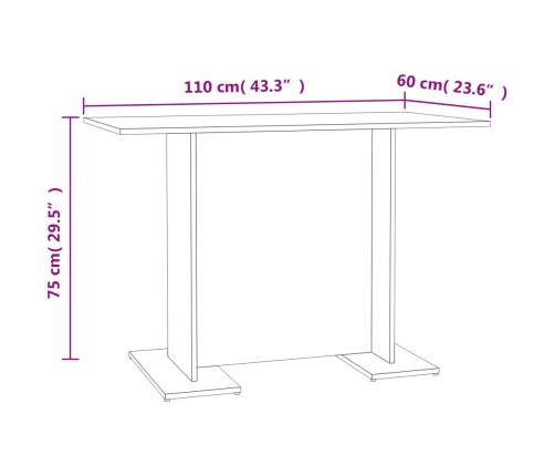 Mesa de comedor madera contrachapada blanco roble 120x60x76 cm