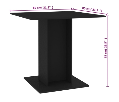 Mesa de comedor de madera contrachapada negro 80x80x75 cm