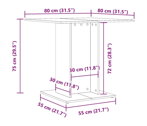 Mesa de comedor de madera contrachapada gris 80x80x75 cm