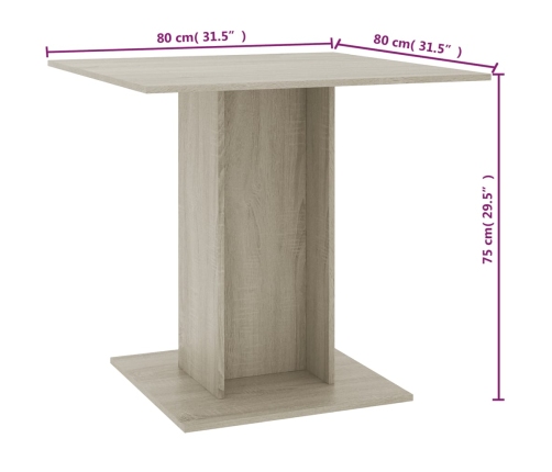 Mesa de comedor de madera contrachapada color roble 80x80x75 cm