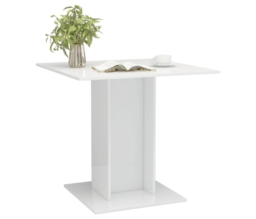 vidaXL Mesa de comedor madera contrachapada blanco brillo 80x80x75 cm