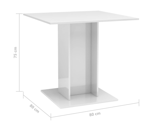 vidaXL Mesa de comedor madera contrachapada blanco brillo 80x80x75 cm