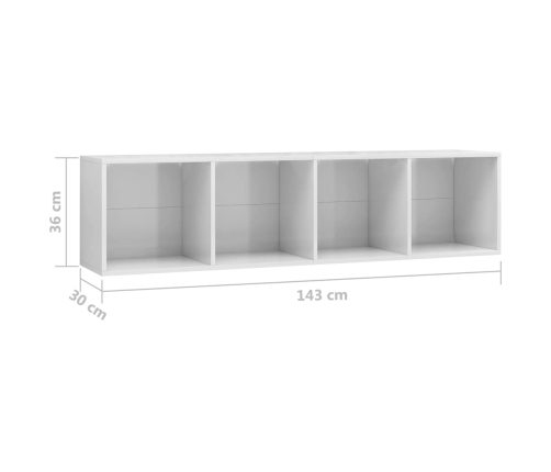 vidaXL Estantería/mueble de TV blanco brillo 143x30x36 cm