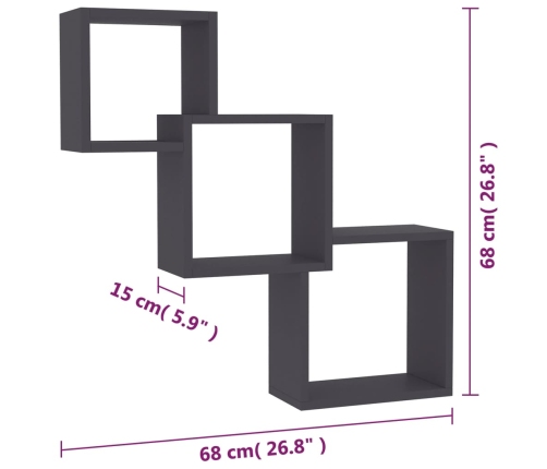 Estante de pared de cubo madera contrachapada gris 68x15x68cm