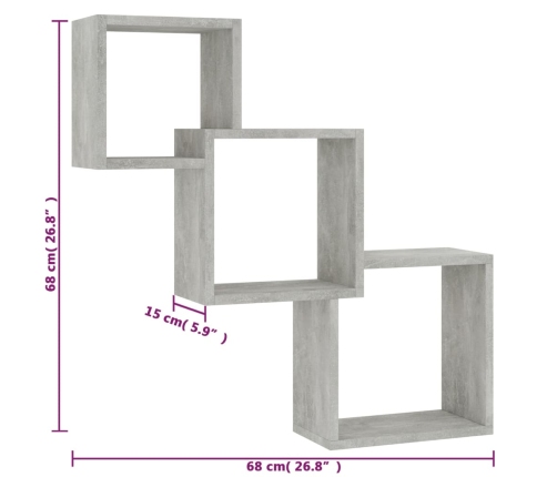 Estante pared cubo madera ingeniería gris hormigón 68x15x68 cm