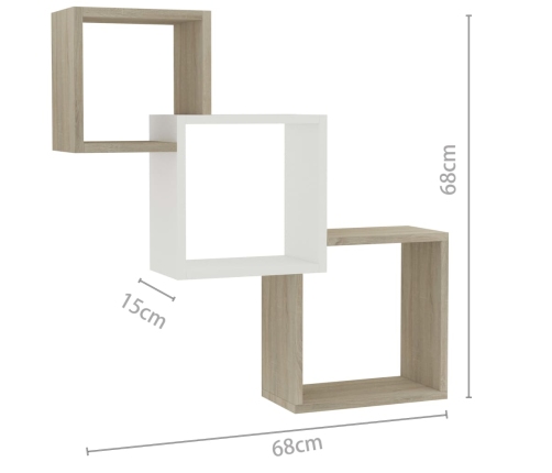 Estante pared de cubo contrachapada blanco roble 68x15x68 cm