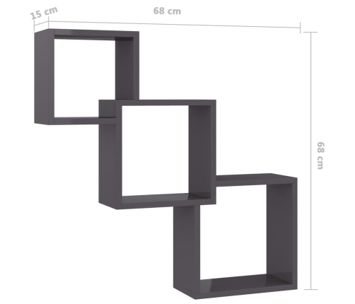 vidaXL Estante pared de cubo contrachapada negro brillo 68x15x68 cm