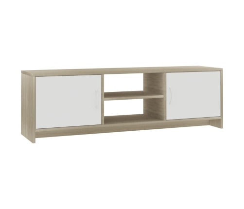 Mueble de TV madera contrachapada blanco y roble 120x30x37,5 cm