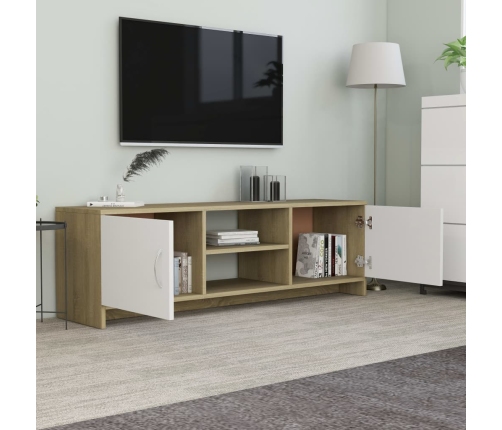 Mueble de TV madera contrachapada blanco y roble 120x30x37,5 cm