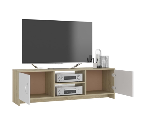 Mueble de TV madera contrachapada blanco y roble 120x30x37,5 cm