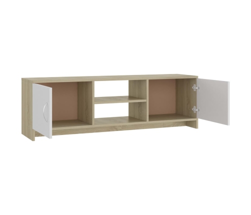 Mueble de TV madera contrachapada blanco y roble 120x30x37,5 cm