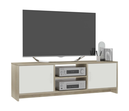 Mueble de TV madera contrachapada blanco y roble 120x30x37,5 cm