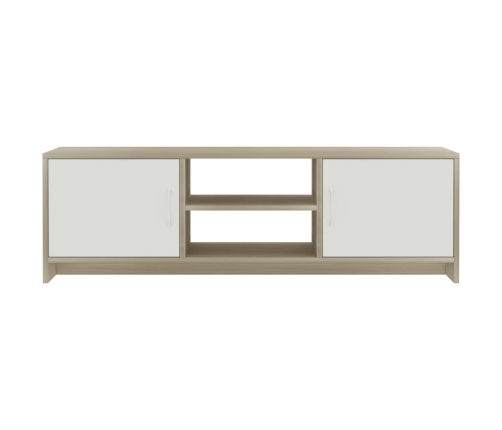 Mueble de TV madera contrachapada blanco y roble 120x30x37,5 cm