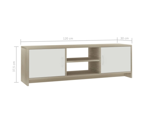 Mueble de TV madera contrachapada blanco y roble 120x30x37,5 cm