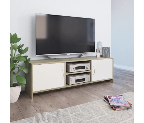 Mueble de TV madera contrachapada blanco y roble 120x30x37,5 cm