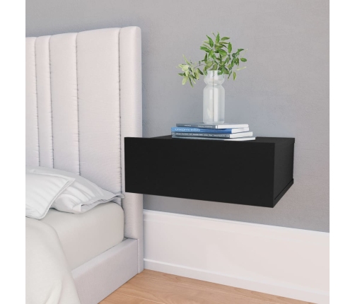 vidaXL Mesita de noche flotante madera contrachapada negro 40x30x15cm