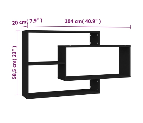 vidaXL Estantes de pared de madera contrachapada negro 104x20x58,5 cm