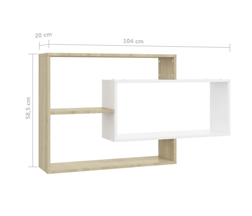 Estantes de pared contrachapada blanco y roble 104x20x58,5 cm