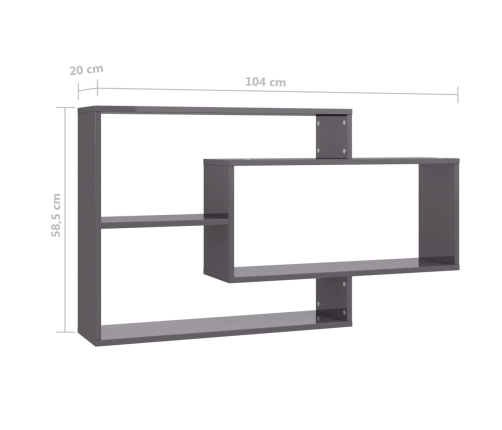 vidaXL Estantes de pared contrachapada gris brillante 104x20x58,5 cm