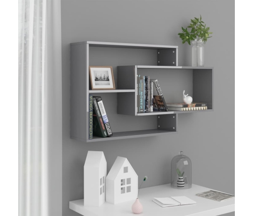 vidaXL Estantes de pared contrachapada gris brillante 104x20x58,5 cm