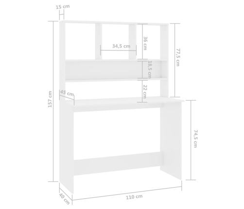 Escritorio estantes contrachapada blanco brillo 110x45x157cm