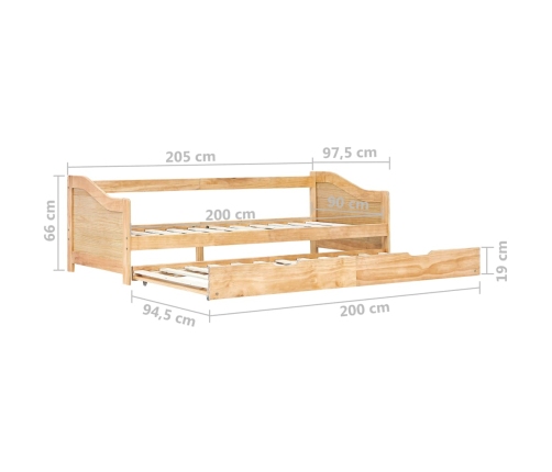 Estructura sofá cama extraíble sin colchón madera pino 90x200cm