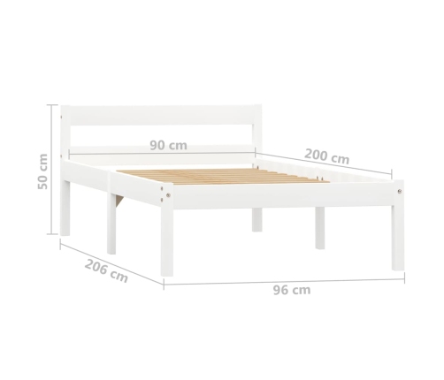 Estructura de cama de madera maciza de pino blanco 90x200 cm