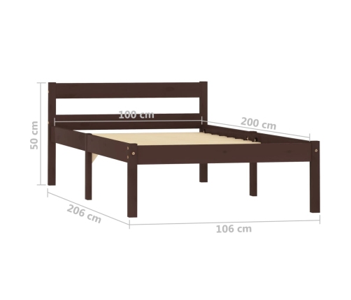 vidaXL Estructura de cama madera maciza pino marrón oscuro 100x200 cm