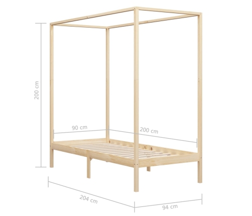 Estructura de cama con dosel madera maciza pino 90x200 cm