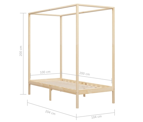 vidaXL Estructura de cama con dosel madera maciza de pino 100x200 cm