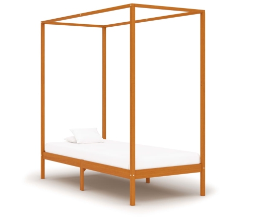 Cama con dosel de madera maciza de pino marrón miel 90x200 cm