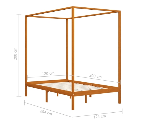 Cama con dosel de madera maciza de pino marrón miel 120x200 cm