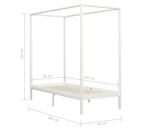 Estructura cama con dosel madera maciza pino blanco 90x200 cm