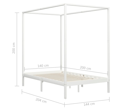 Estructura cama con dosel madera maciza pino blanco 140x200 cm