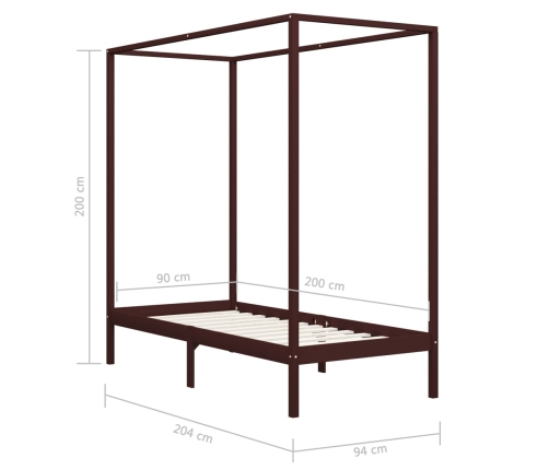 vidaXL Estructura cama dosel madera maciza pino marrón oscuro 90x200cm