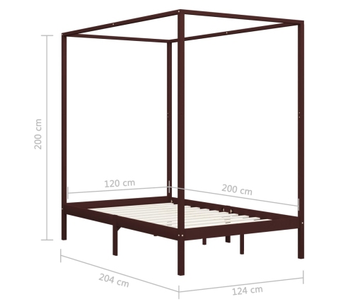 Estructura cama con dosel madera maciza pino marrón 120x200 cm