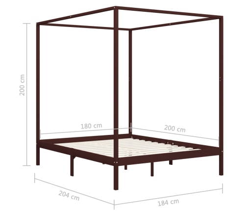 Estructura cama con dosel madera maciza pino marrón 180x200 cm