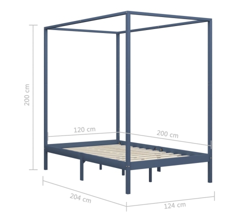 Estructura de cama con dosel madera maciza pino gris 120x200 cm