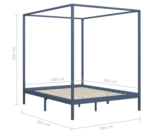 Estructura de cama con dosel madera maciza pino gris 180x200 cm