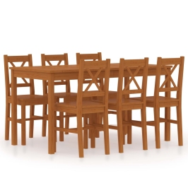 Conjunto de comedor 7 piezas madera de pino marrón miel