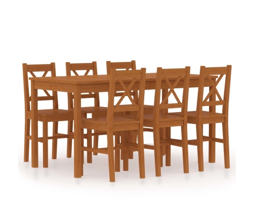 Conjunto de comedor 7 piezas madera de pino marrón miel