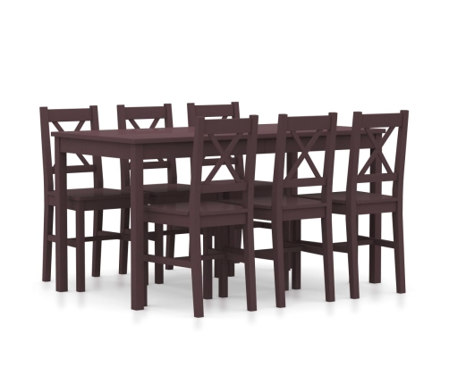 Conjunto de comedor 7 piezas madera de pino marrón oscuro