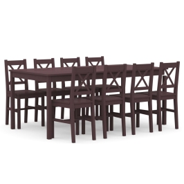 Conjunto de comedor 9 piezas madera de pino marrón oscuro